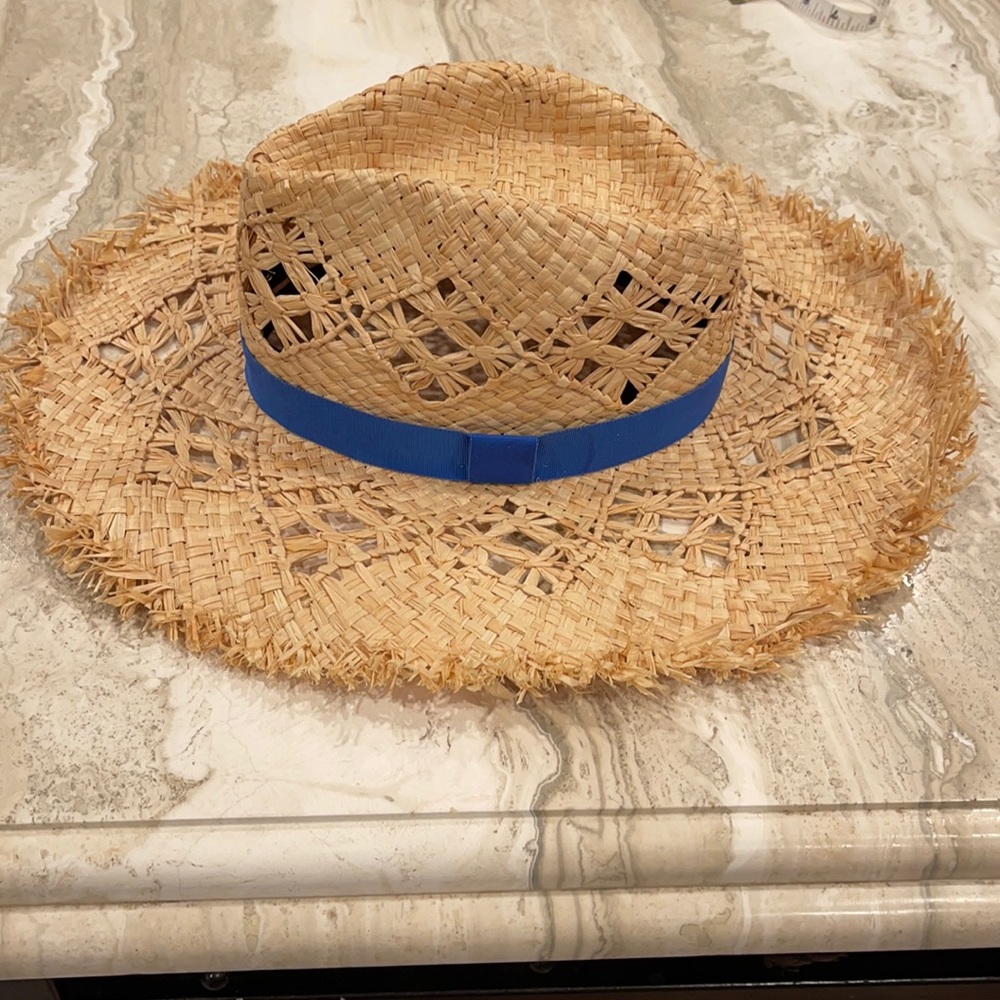 Rag & Bone straw hat with blue ribbon! NWOT